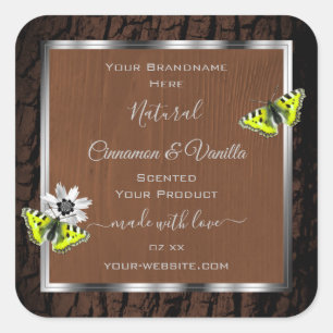 Pegatina Cuadrada Barquilla de árbol marrón con etiquetas de product