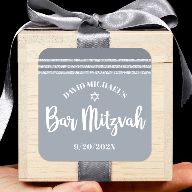 Pegatina Cuadrada Barra Mitzvah Plata Gris moderno Tallo negrita (Subido por el creador)