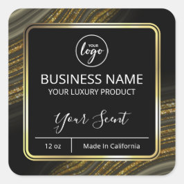 Pegatina Cuadrada Barrido Purpurina Agate Gold Black Candle Labels
