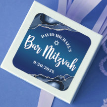Barrio Mitzvah Navy Moderno Guión Agate Azul de Om