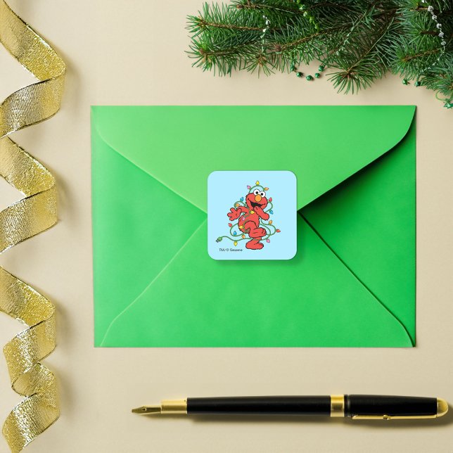 Pegatina Cuadrada Barrio Sésamo | Luces de Navidades Elmo (Sticker on envelope)