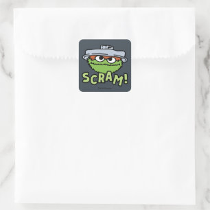 Pegatina Cuadrada Barrio Sésamo   Oscar el Grouch Scram!