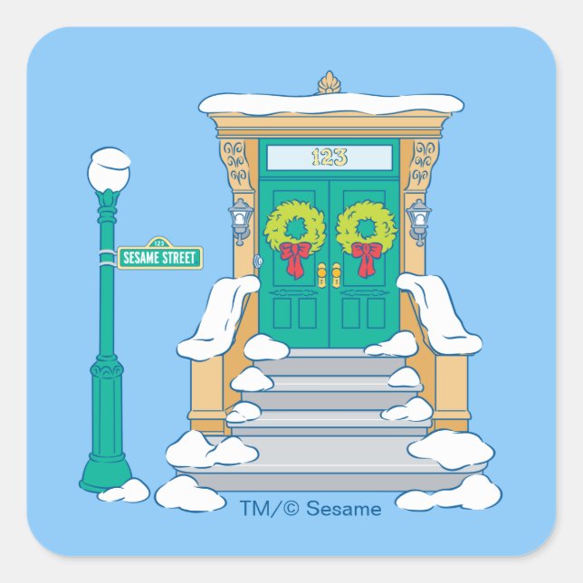 Pegatina Cuadrada Barrio Sésamo | Puerta de Navidad (Anverso)