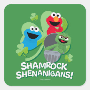 Pegatina Cuadrada Barrio Sésamo   ¡Shamrock Shenanigans!