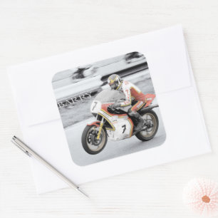 Pegatina Cuadrada Barry Sheene 2, la versión tintada a mano