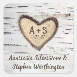 Pegatina Cuadrada Bartolomé de árbol de birch favorece la boda rústi