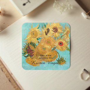 Pegatina Cuadrada Base con doce girasoles de Vincent Van Gogh