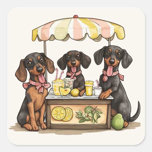 Pegatina Cuadrada Base Lemonade Dachshund Dogs (Anverso)