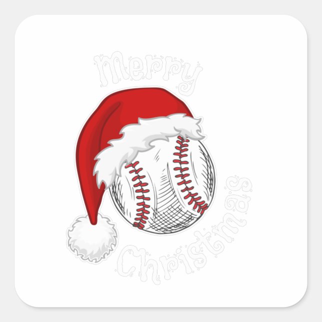 Pegatina Cuadrada Baseball Sport fans Santa hat Christmas Xmas (Anverso)