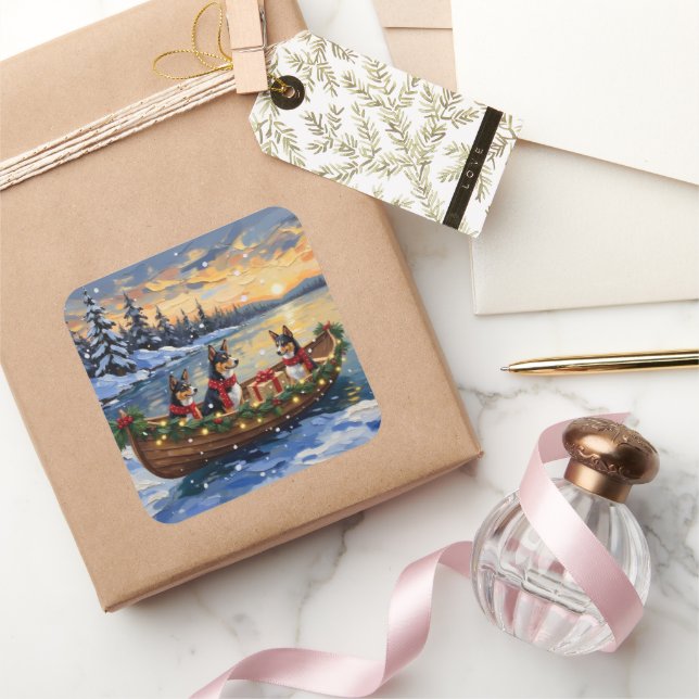 Pegatina Cuadrada Basenji Christmas Boat Holiday (Regalar)