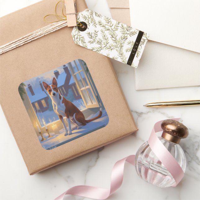 Pegatina Cuadrada Basenji With Christmas Lights Holiday (Regalar)