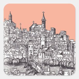 Pegatina Cuadrada Basilea ciudad en el noroeste de Suiza