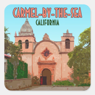 Pegatina Cuadrada Basílica de la Misión Carmel-By-The-Sea California
