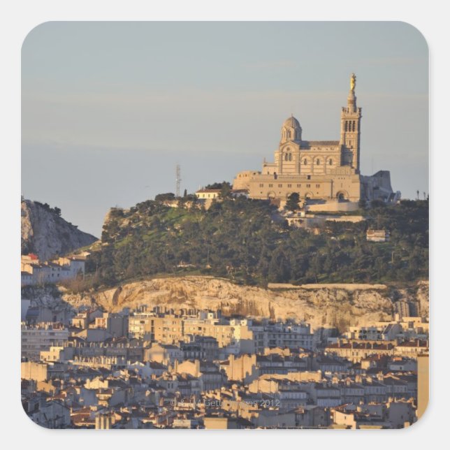 Pegatina Cuadrada Basílica de Notre Dame de la Garde (Anverso)