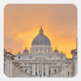 Pegatina Cuadrada Basílica de San Pedro al atardecer, Ciudad del Vat