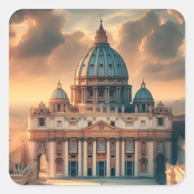 Pegatina Cuadrada Basílica de San Pedro Italia Europa Viaje (Anverso)