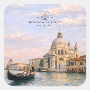 Pegatina Cuadrada Basílica de Venecia Salute Acuarela Cúpulas Icónic