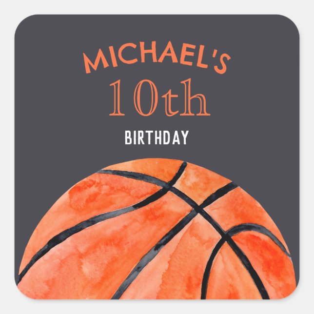 Pegatina Cuadrada Basketball Sports Boy 10th Birthday Party (Anverso)