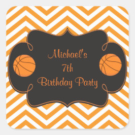 Pegatina Cuadrada Basketball Sports Orange Birthday