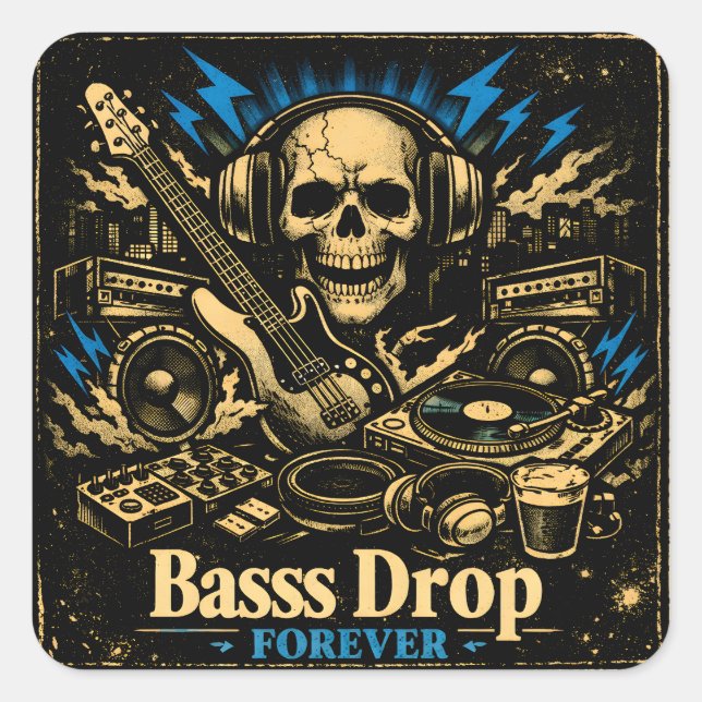 Pegatina Cuadrada Bass Drop – Low Frequency Music Power (Anverso)