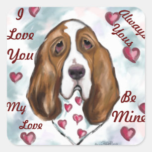 PEGATINA CUADRADA BASSET HOUND