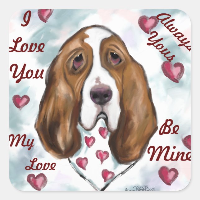 Pegatina Cuadrada Basset Hound (Anverso)