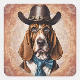 Pegatina Cuadrada "Basset Hound in Hat and Tie" Sticker Sheet