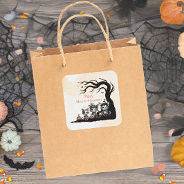 Pegatina Cuadrada Bastante fantasmagórico Ghost Halloween Black Cats