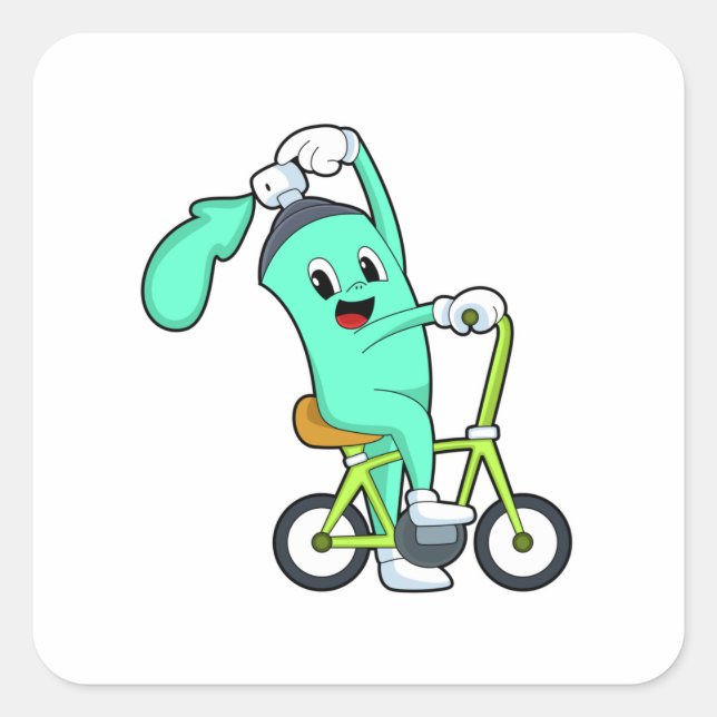 Pegatina Cuadrada Bastón de spray con bicicleta (Anverso)