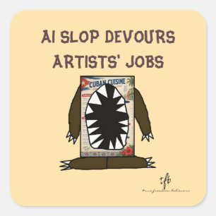 Pegatina Cuadrada Basura de IA Devora Empleos de Artistas I