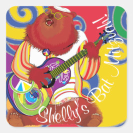 Pegatina Cuadrada Bat Bat Mitzvah Swirls Hippie Bear