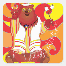 Pegatina Cuadrada Bat BM Bar Mitzvah Hippie Tallit Bear
