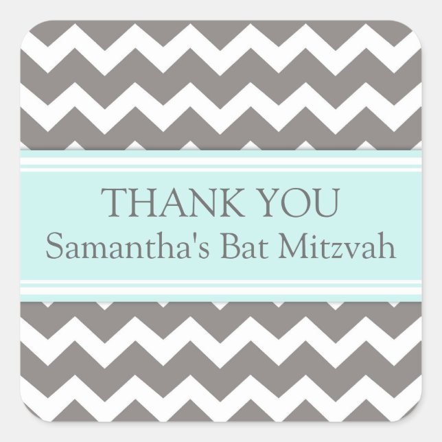 Pegatina Cuadrada Bat Mitzvah Gracias Nombre Personalizado Favor Eti (Anverso)