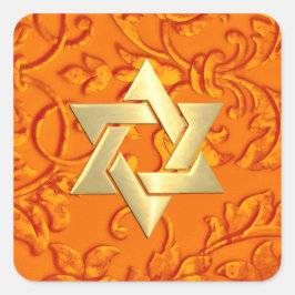 Pegatina Cuadrada Bat Mitzvah Naranja Damask