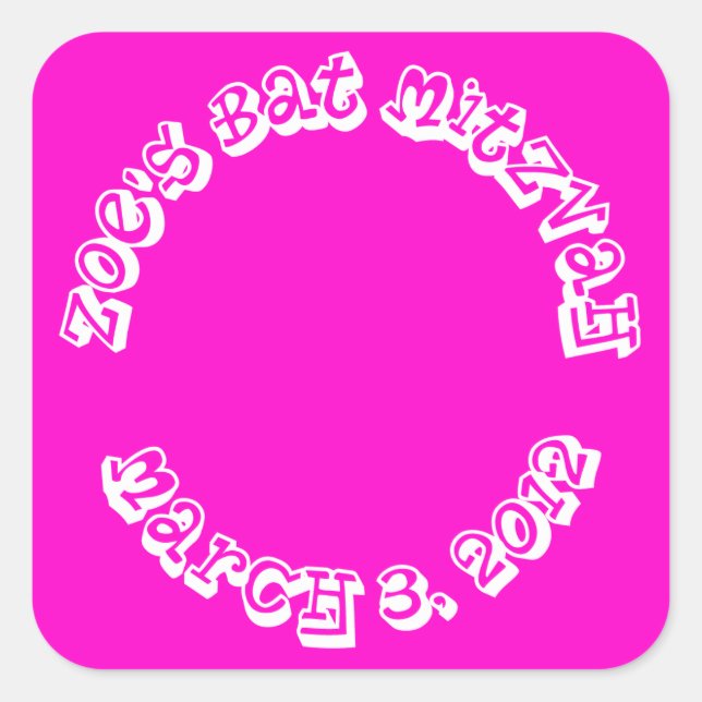 Pegatina Cuadrada Bat Mitzvah Partido de Cumpleaños de los Pegatinas (Anverso)