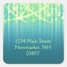 Pegatina Cuadrada Bat Mitzvah Verde azulado Blue Lime Green Sparkly 