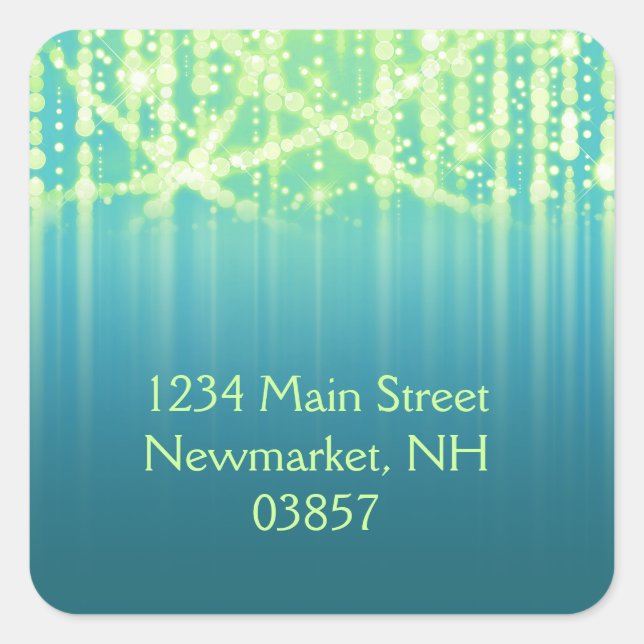 Pegatina Cuadrada Bat Mitzvah Verde azulado Blue Lime Green Sparkly  (Anverso)