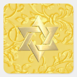 Pegatina Cuadrada Bat Mitzvah Yellow Damask