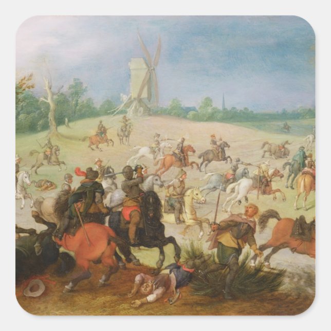 Pegatina Cuadrada Batalla de caballería (Anverso)