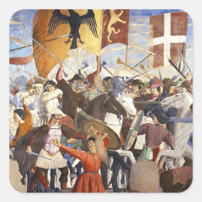Pegatina Cuadrada BATALLA DE HERACLIUS por Piero Della Francesca (Anverso)