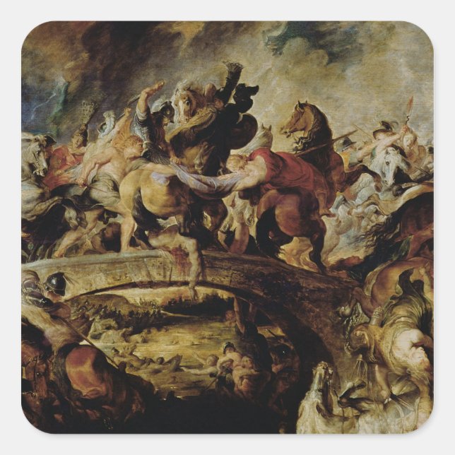 Pegatina Cuadrada Batalla de los Amazonas y de los Griegos, c.1617 (Anverso)