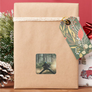 Pegatina Cuadrada Batalla de Paintball Forestal