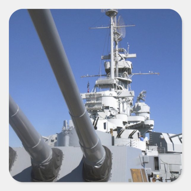 Pegatina Cuadrada Batalla de USS Alabama en monumento al buque de gu (Anverso)