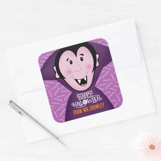 Pegatina Cuadrada Batalla de vampiros Drácula Bat Halloween Purple B (Sobre)