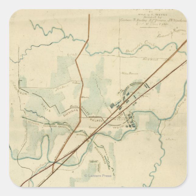 Pegatina Cuadrada Batalla del río Stones - Guerra Civil Panorámica (Anverso)