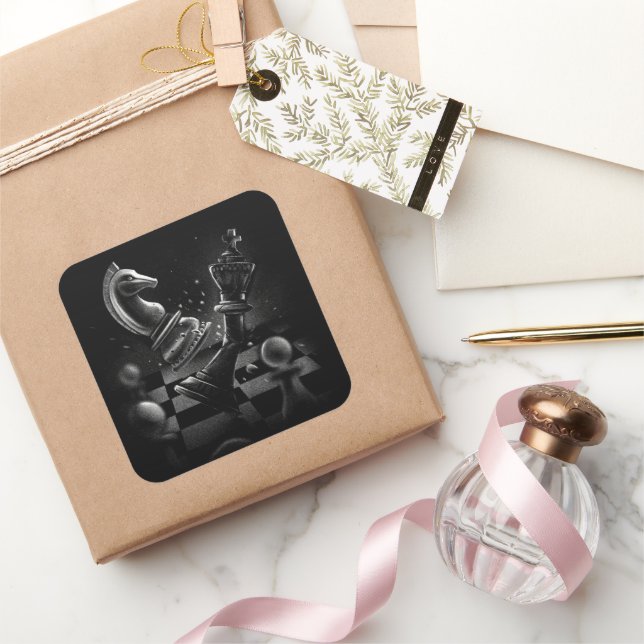 Pegatina Cuadrada Batalla dramática de ajedrez - Caballero vs. cabal (Regalar)