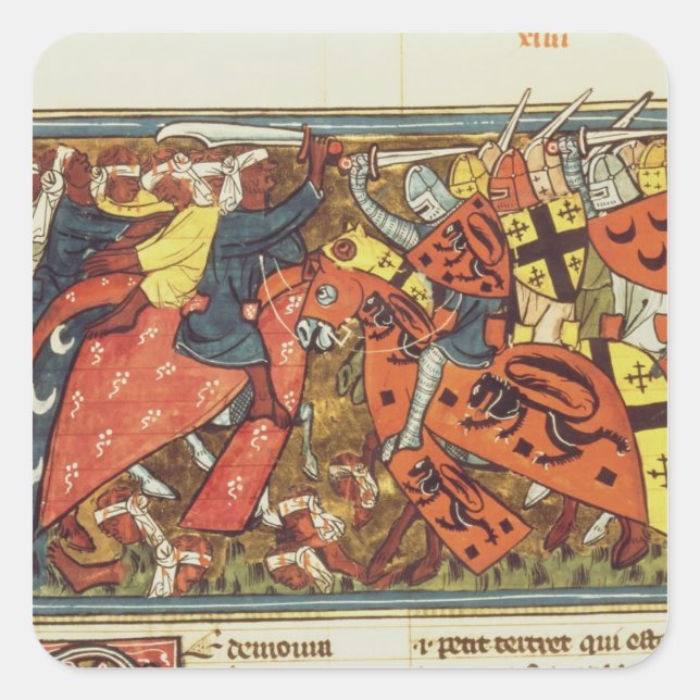 Pegatina Cuadrada Batalla entre cruzados y musulmanes (Anverso)