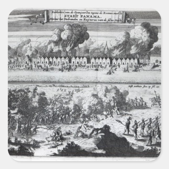 Pegatina Cuadrada Batalla entre los bucaneros (Anverso)