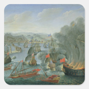 Pegatina Cuadrada Batalla naval con la flota española