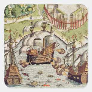 Pegatina Cuadrada Batalla naval entre portugueses y franceses